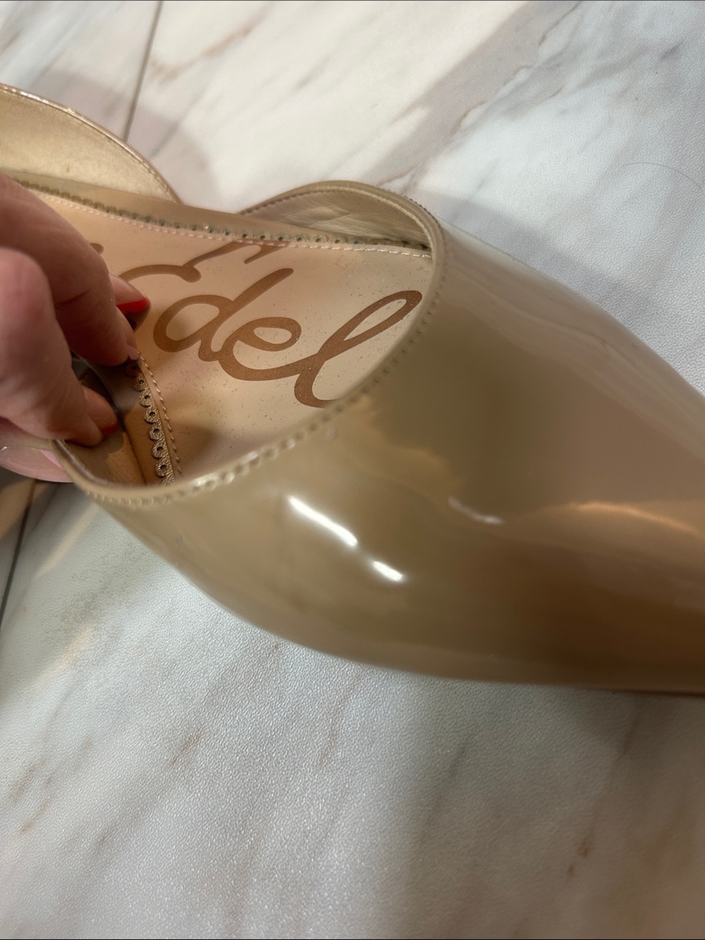 Sam Edelman Patent Pointed-Toe D'Orsay Flats in Beige - Picture 6 of 7